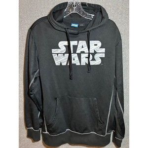 Star Wars Men's Pullover Hoodie Hooded Sweatshirt Black Silver Logo Size Small